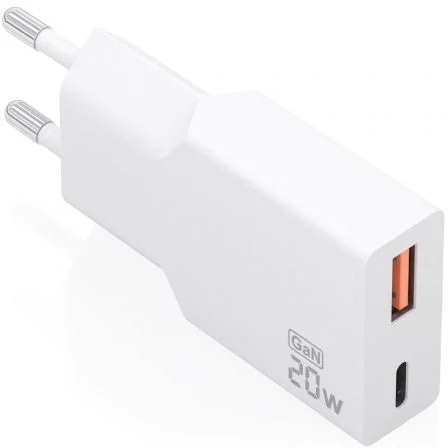 Aisens Cargador de Pared GaN 20W A110-0998 Blanco con USB-C y USB-A